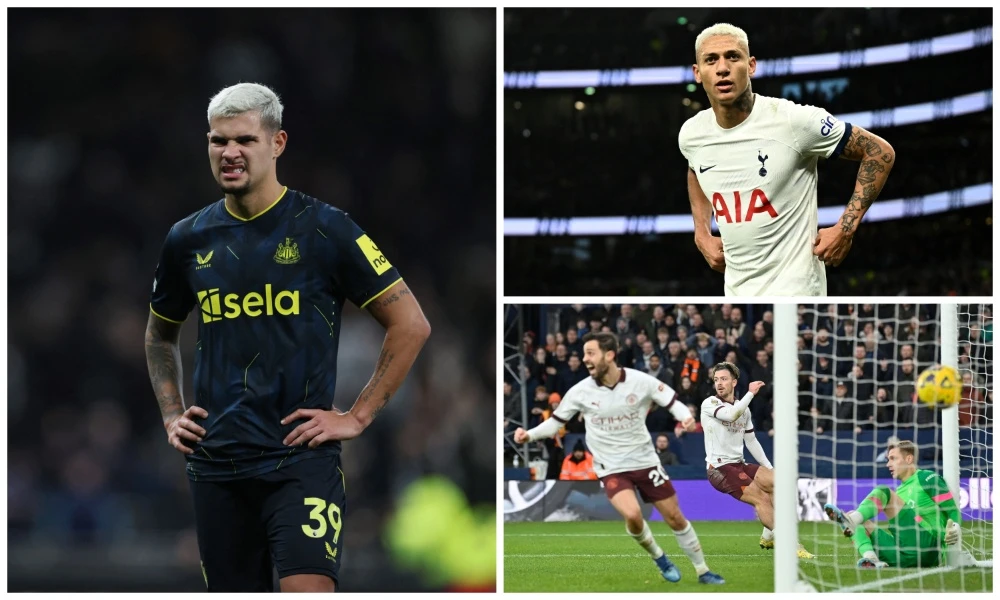 Manchester City (bottom right) overcame Luton Town in a tough match at Kenilworth Road, while Spurs dismantled Newcastle United in London. (Action Images via Reuters)