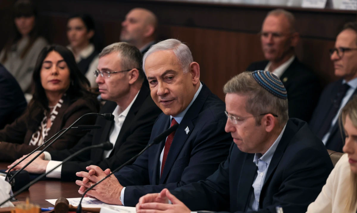 Israeli Prime Minister Benjamin Netanyahu attends the weekly cabinet meeting at the Prime Minister's office in Jerusalem, Sunday, Dec. 10, 2023. (AP)