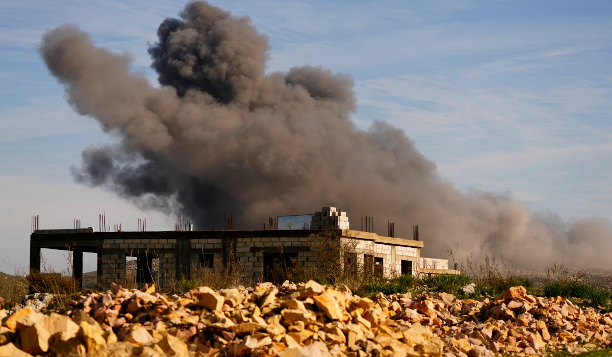 Black smoke rises from an Israeli airstrike on the outskirts of Yaroun, a Lebanese border village with Israel, in south Lebanon, Sunday, Dec. 10, 2023. (AP)