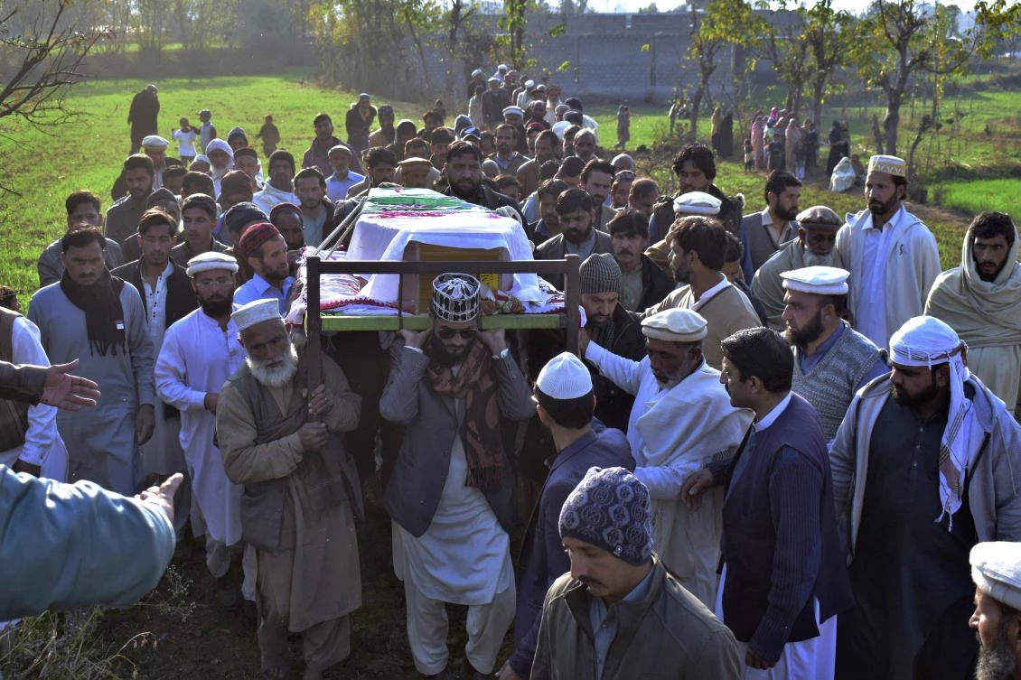 Militants have ramped up their attacks since they revoked a ceasefire with the Pakistani government last year. Above, villagers carry the casket of an army soldier earlier killed in a suicide bombing in Chitta Batta near Mansehra on Dec. 13, 2023. (AP)