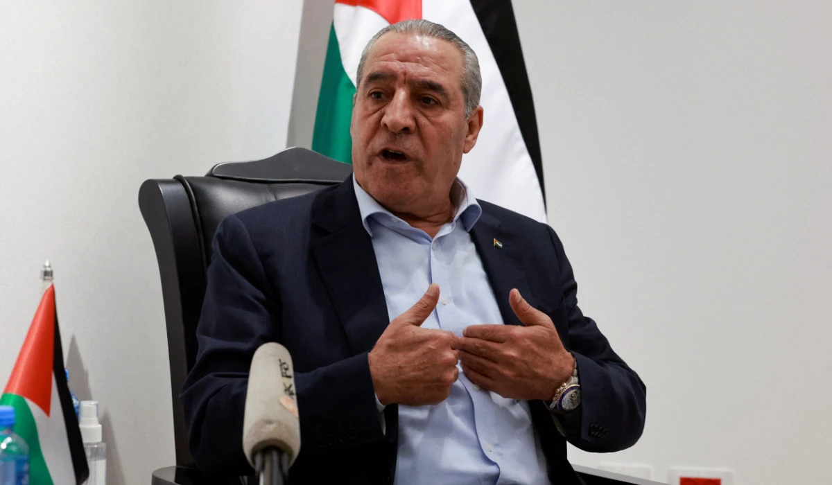 Hussein Al-Sheikh, Secretary General of the Executive committee of the Palestine Liberation Organization (PLO), speaks during an interview with Reuters, in Ramallah in the Israeli-occupied West Bank December 16, 2023. (REUTERS)