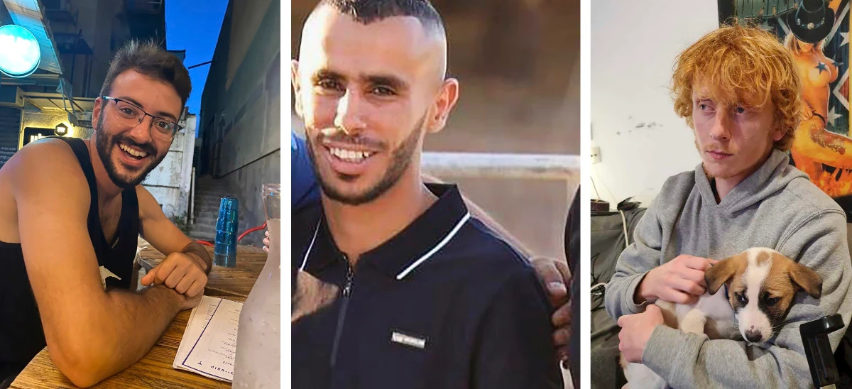 From left: Israeli hostages Alon Shamriz, Samer Al-Talalka and Yotam Haim were mistakenly shot to death by Israeli troops on Dec. 15, 2023 in the Gaza City area of Shijaiyah. (AP)