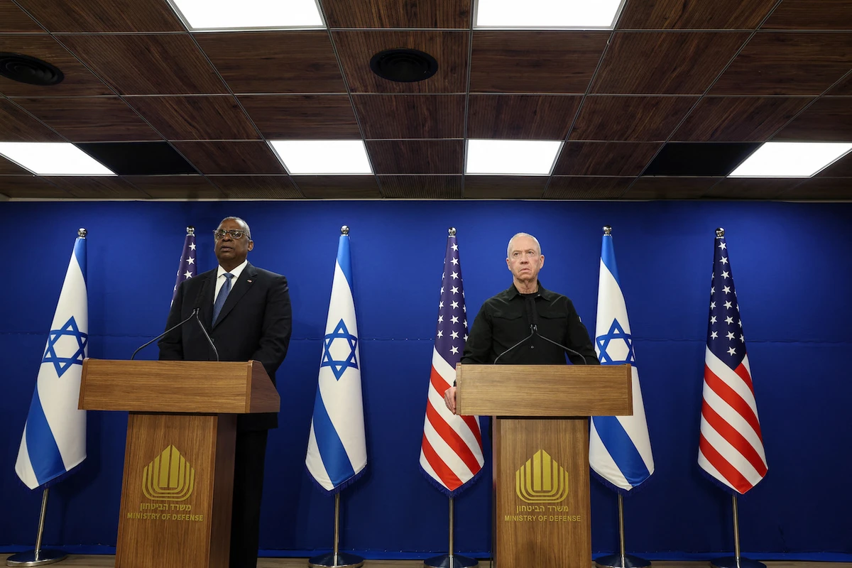 US Secretary of Defense Lloyd Austin and Israeli counterpart Yoav Gallant hold a press conference in Tel Aviv, Israel Dec. 18, 2023. (Reuters)