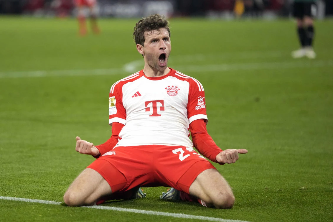 Bayern Munich has handed experienced forward Thomas Mueller a one-year contract extension through to the end of the 2024-25 season, putting him within sight of the club’s all-time appearance record. (AP/File)