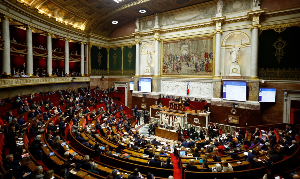 A general view shows the hemicycle during the questions to the government session at the National Assembly ahead of a vote by members of parliament on immigration bill in Paris, France, December 19, 2023. (Reuters)