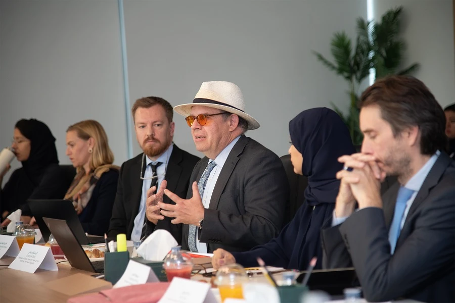 Christopher Bailey (C), Arts and Health lead at the WHO and founding co-director of the Jameel Arts and Health Lab making opening remarks at the Arts and Health Roundtable in Riyadh. (Supplied)