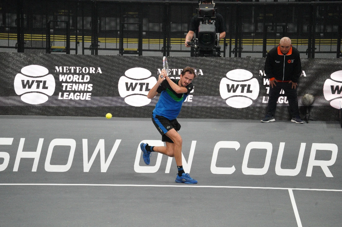 Daniil Medvedev Medvedev made his first appearance of day two, partnering with world No. 5 Andrey Rublev in the men’s doubles for Eagles, who were made to work for their 7-6 victory. (Supplied)