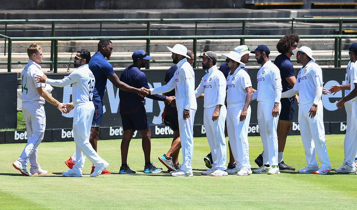 India players congratulate South Africa plyers after South Africa won the third Test cricket match between South Africa and India at Newlands stadium in Cape Town on January 14, 2022. (AFP/File)