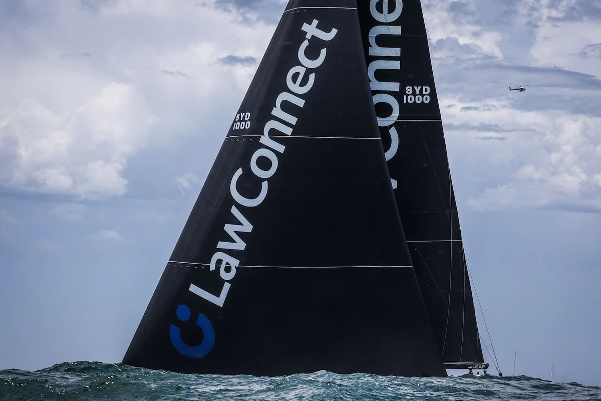 Yacht LawConnect competes during the annual Sydney to Hobart yacht race on Boxing Day at Sydney Harbour on Dec. 26, 2023. (AFP)