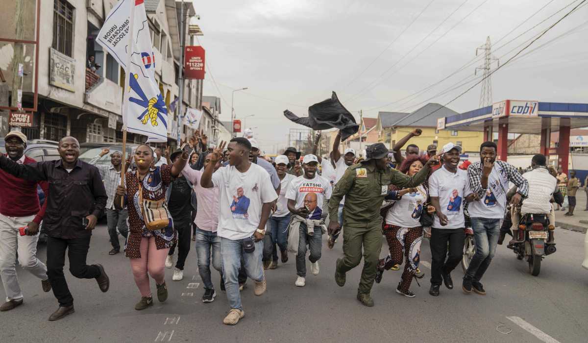 Supporters of Felix Tshisekedi celebrate the victory of their candidate in Goma, eastern Democratic Republic of the Congo, Sunday, Dec. 31, 2023. Congo’s election commission says President Felix Tshisekedi has won reelection with more than 70% of the vote. The preliminary results of the Dec. 20 election were announced on Sunday in the capital, Kinshasa. (AP)