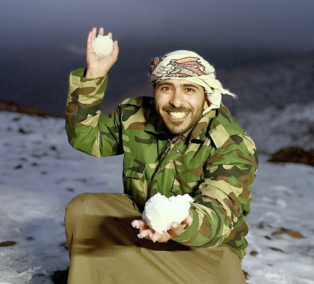 Musheer Al-Balawi, popularly known as “Marshall” on social media, captured stunning scenes of the snow-covered Almond Mountain. (Musheer Al-Balaawi)