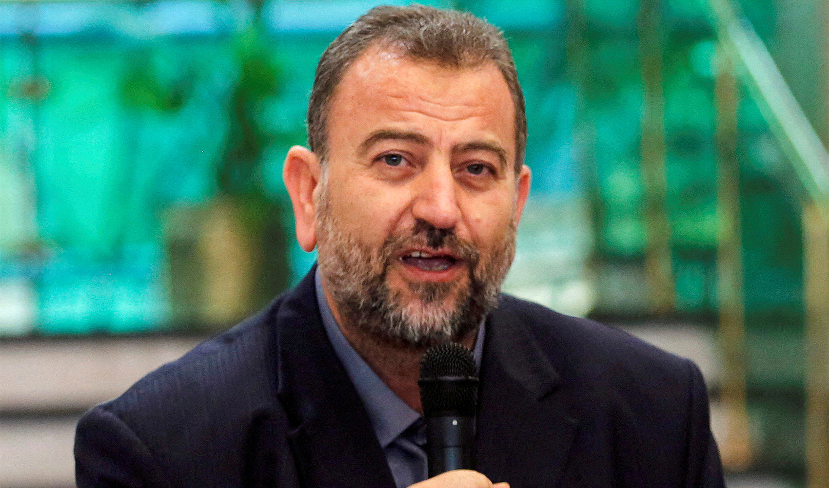 Head of Hamas delegation Saleh al-Arouri speaks as he attends a news conference with Fatah leader Azzam Ahmad after a reconciliation deal signing ceremony in Cairo, Egypt, on October 12, 2017. (REUTERS/File)