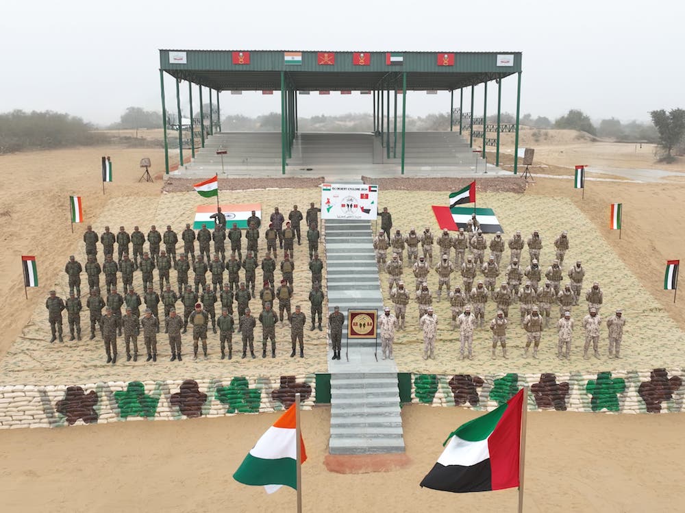 UAE and Indian troops start their first army-to-army drill in Mahajan, Rajasthan, on Jan. 2, 2024. (Indian Ministry of Defence)