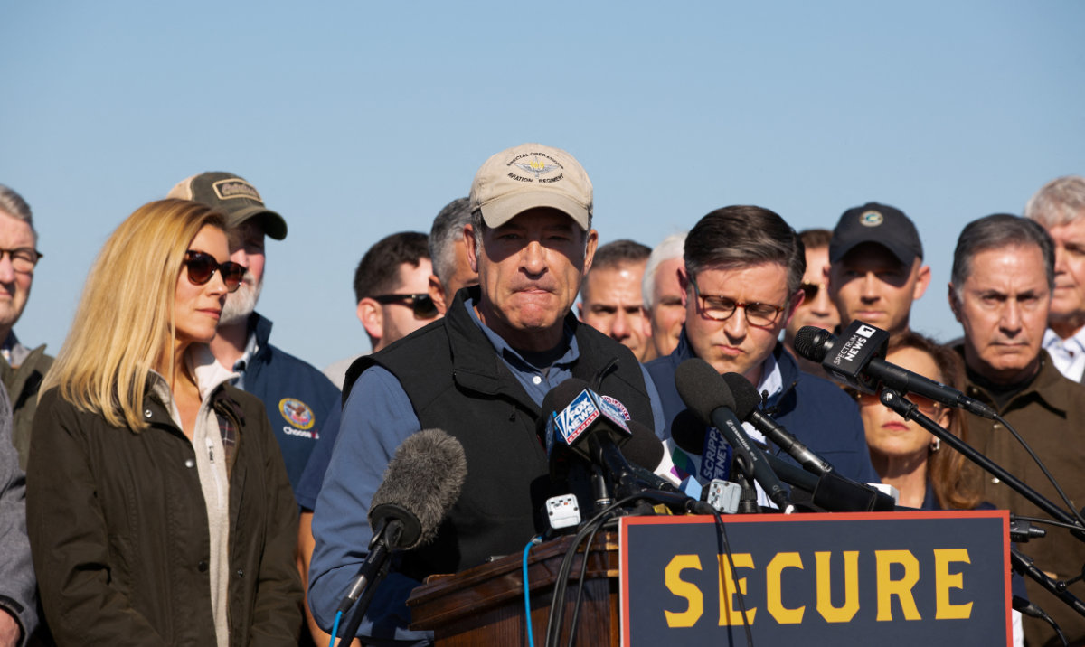 Republican legislators criticize the Biden administration's immigration policies at a press conference during a visit to a border town where migrants are arriving from Mexico to seek asylum, in Eagle Pass, Texas, US on January 3, 2024. (Reuters)