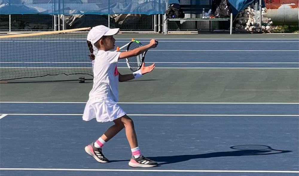 At age 7, Sama is already a tennis pioneer in Saudi Arabia. With a cabinet full of trophies, all won during the last year or so, she is considered a local champion. (Supplied)