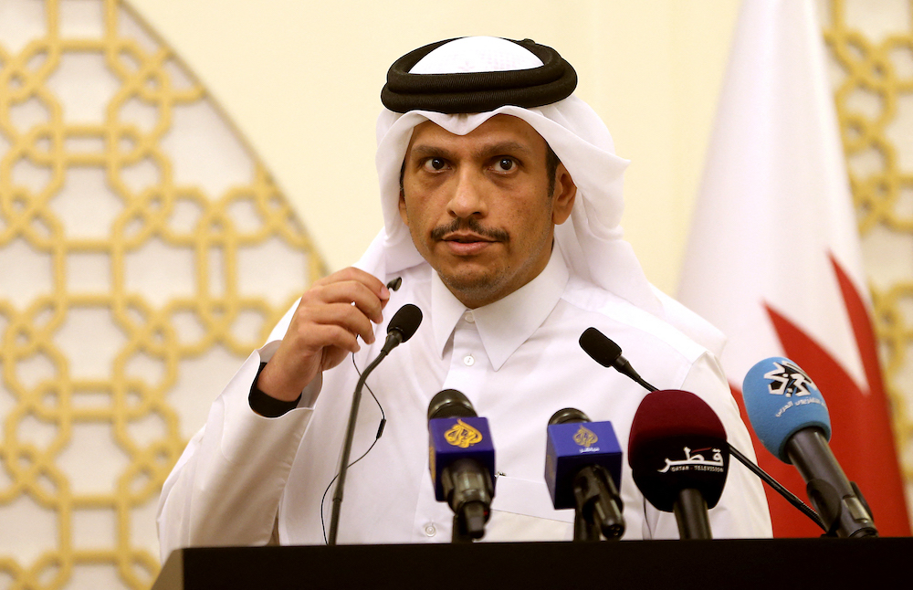 Qatar’s Prime Minister and Foreign Minister Sheikh Mohammed bin Abdulrahman bin Jassim speaks during a joint press conference in Doha. (File/AFP)
