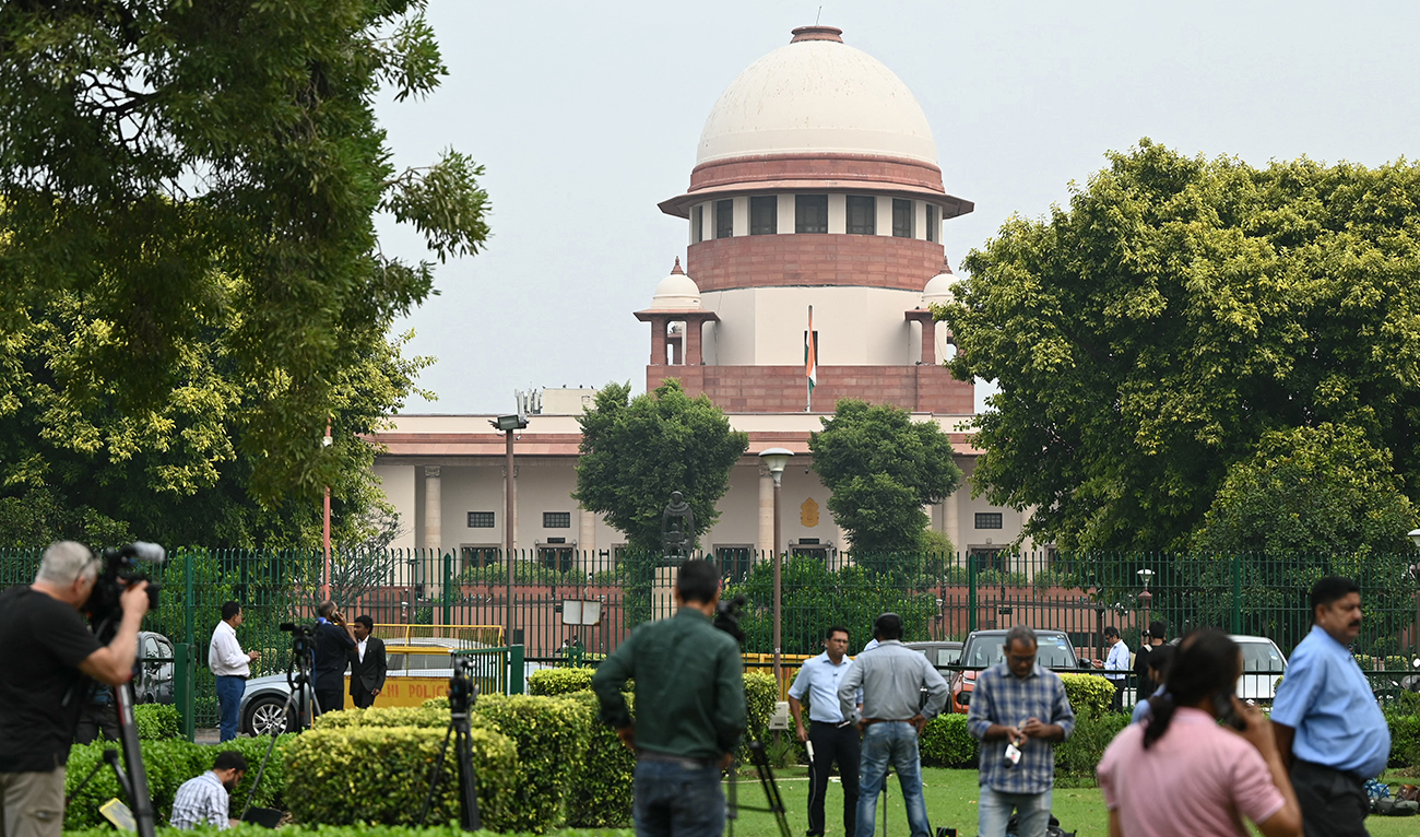 Journalists gather at the courtyard of the Supreme Court of India in New Delhi on October 17, 2023. (AFP/File)