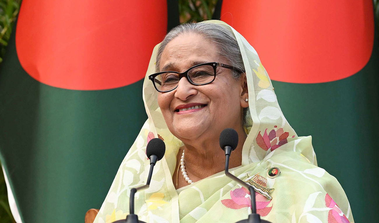 In this photograph released by Bangladesh Prime Minister's office, Prime Minister Sheikh Hasina, addresses a press conference following her election victory in Dhaka, Bangladesh, January 8, 2024. (Bangladesh Prime Minister's office/AP)