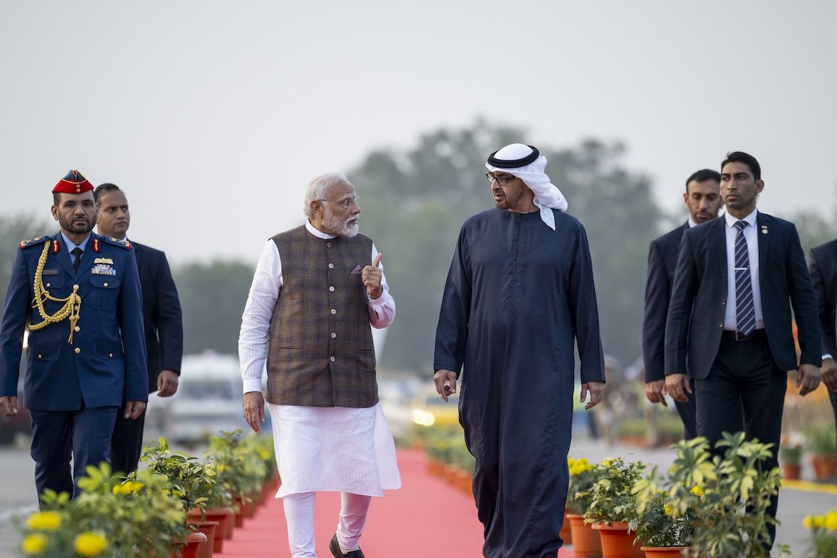 UAE President Sheikh Mohamed bin Zayed Al-Nahyan and Indian Prime Minister Narendra Modi in Ahmedabad. (WAM)