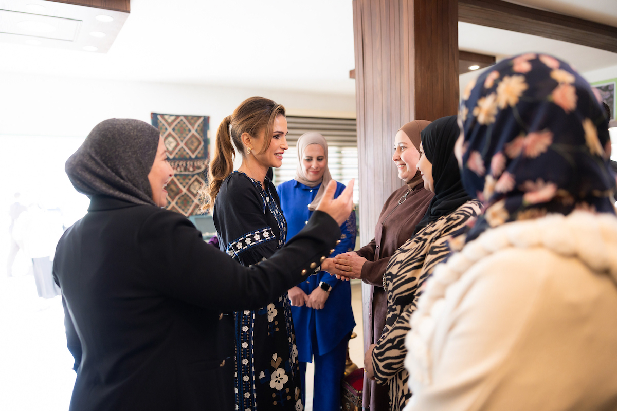 Jordan’s Queen Rania meeting with a group of women spearheading initiatives that encourage local economic empowerment in Wadi Musa, Jordan. (Petra)