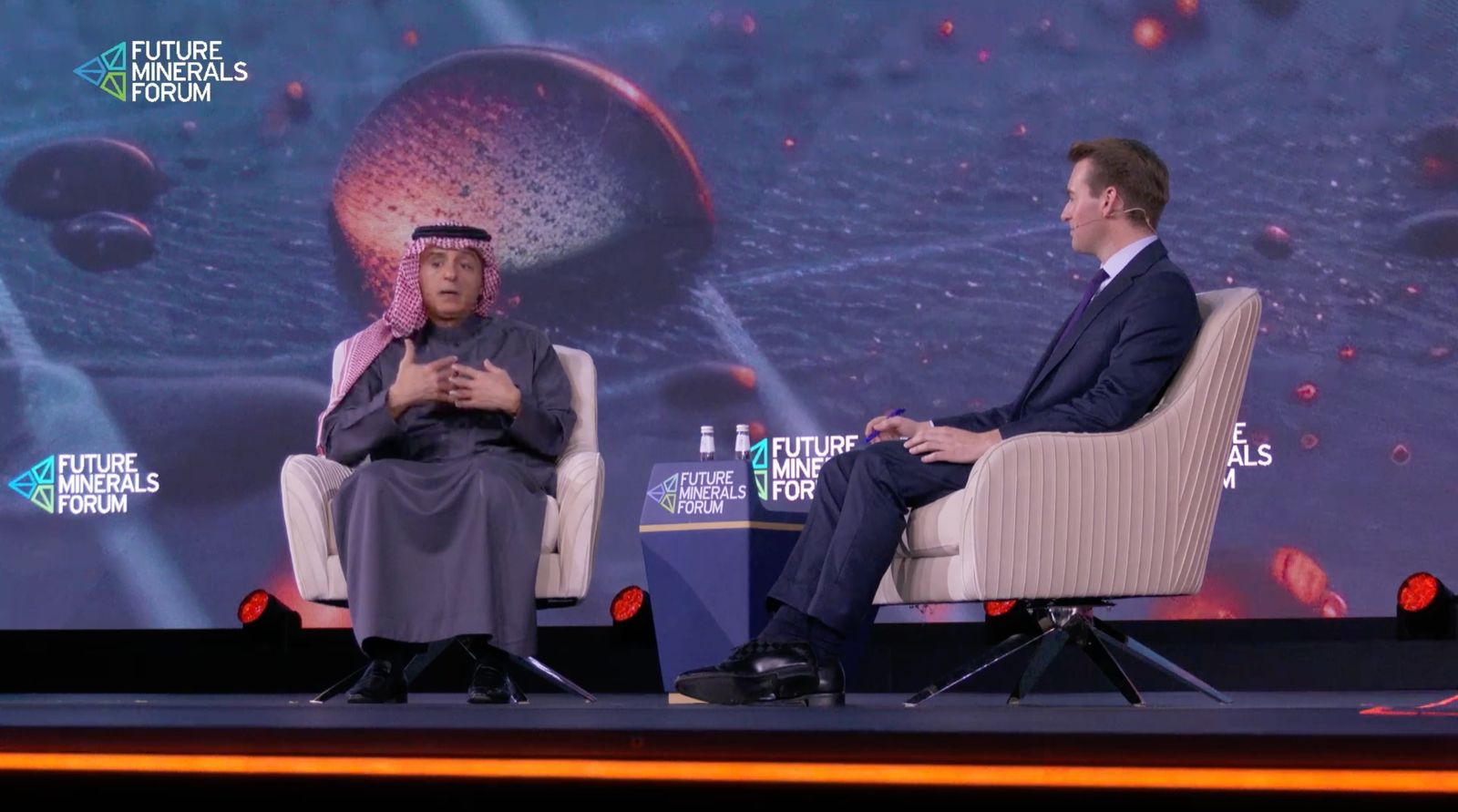 Saudi Minister of State for Foreign Affairs Adel Al-Jubeir speaks on the first day of FMF in Riyadh.