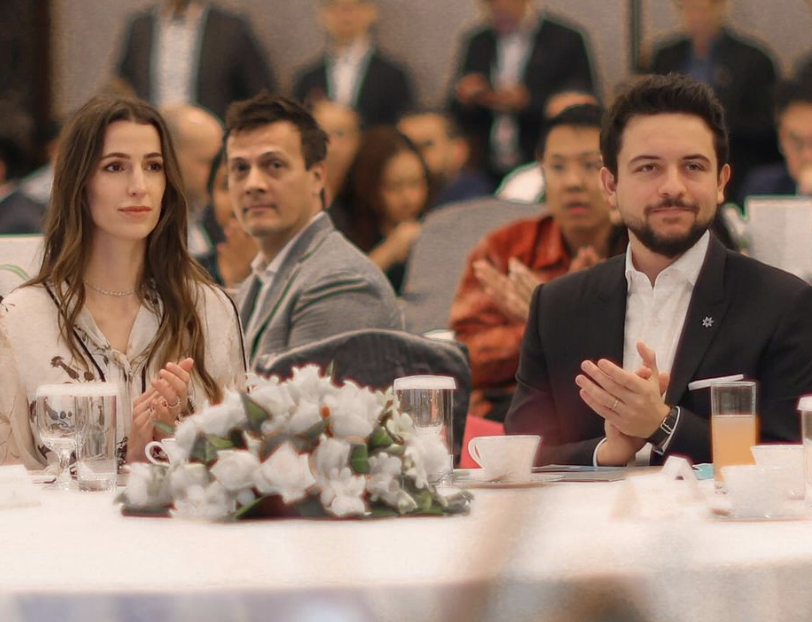 Jordan’s Crown Prince Hussein bin Abdullah and Princess Rajwa Al-Hussein attend the launch of the Jordan-Singapore Tech Alliance Forum. (RajwaofJordanNews)