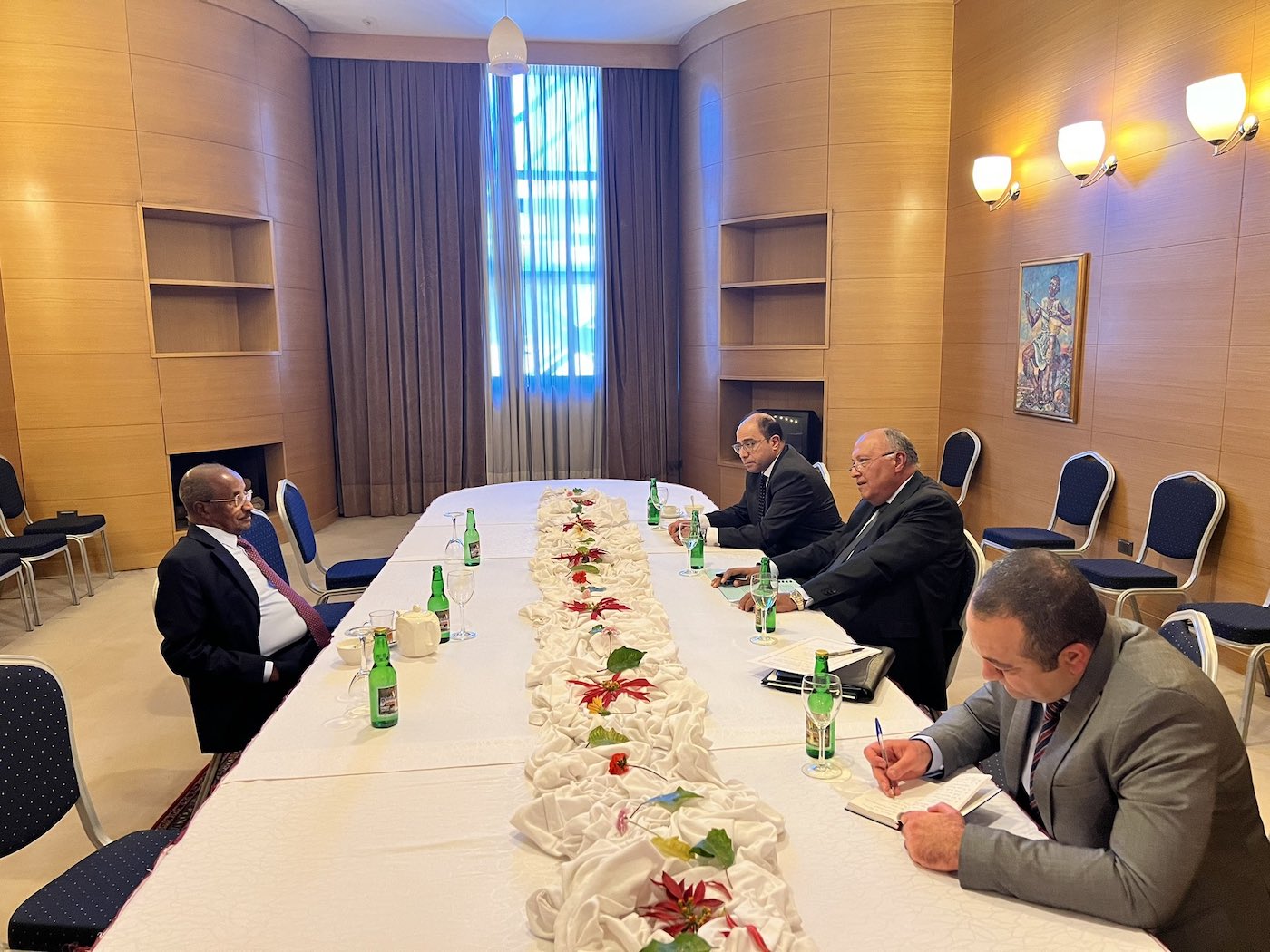 Sameh Shoukry meets with Eritrean Foreign Minister Osman Saleh in Asmara on Thursday. (@MfaEgypt)