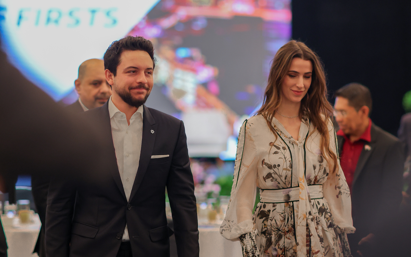 Princess Rajwa, who is from Saudi Arabia, showed off a floral dress by British label Karen Millen. (Supplied)