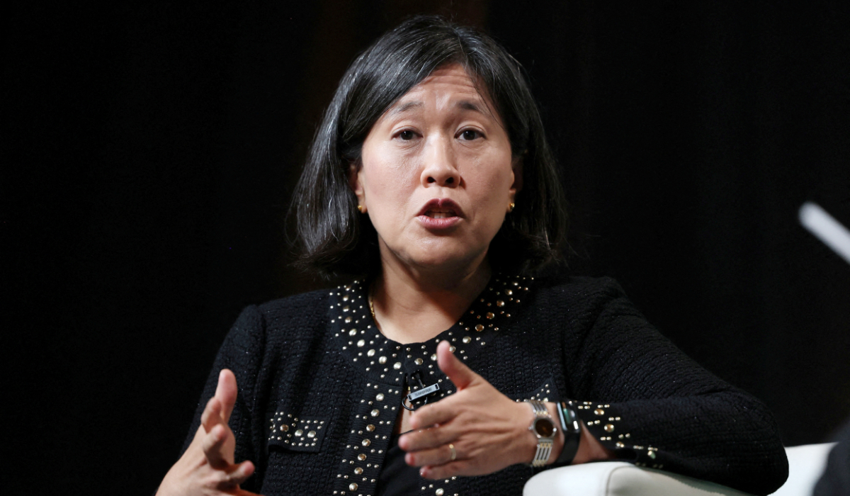 US Trade Representative Katherine Tai speaks during the Axios BFD event in New York City, US., October 12, 2023. (REUTERS)