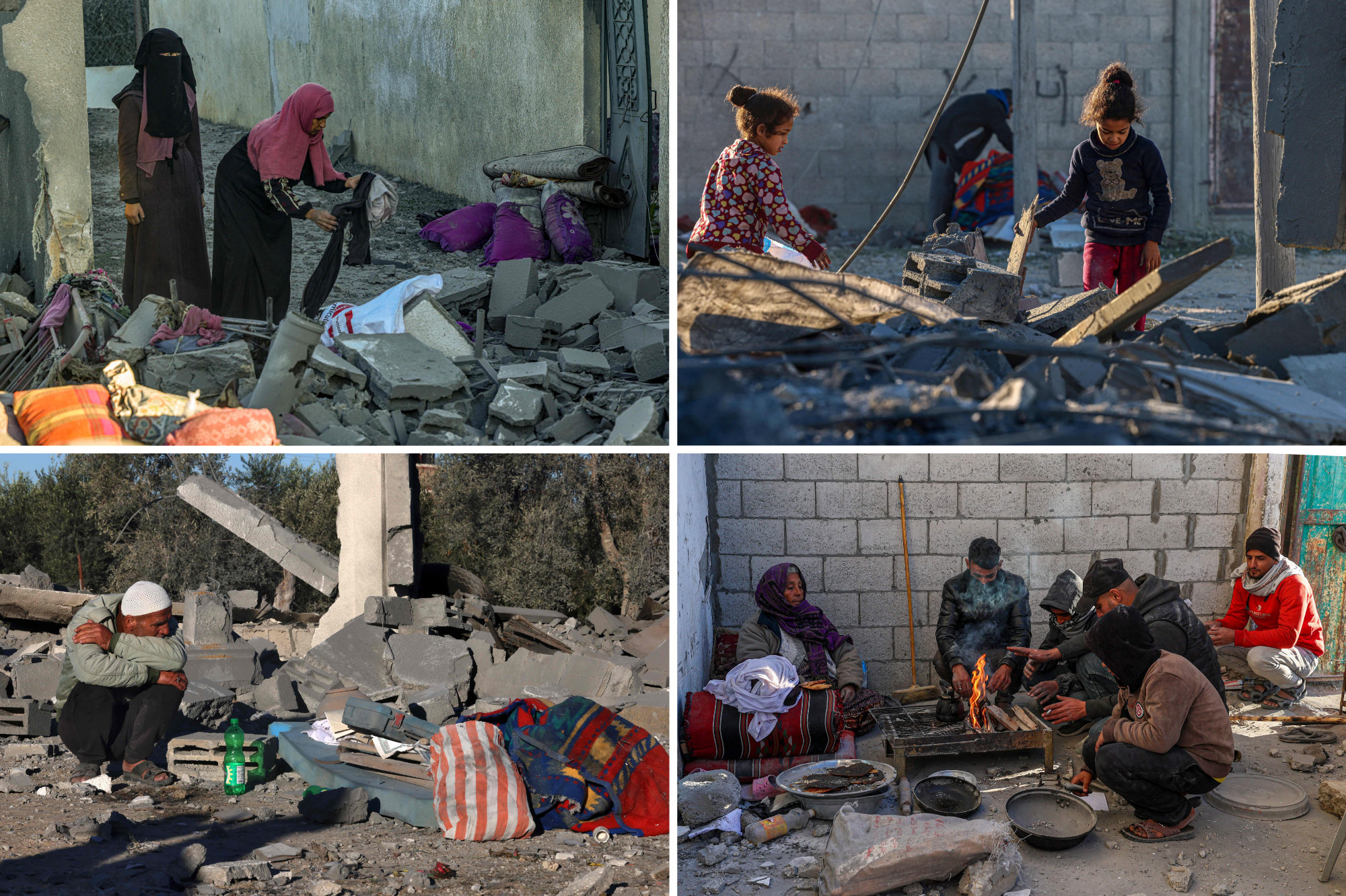 Palestinians sift through the rubble from their homes destroyed by Israeli bombardment in Rafah, outhern Gaza Strip, on January 13, 2024. (AFP photos)