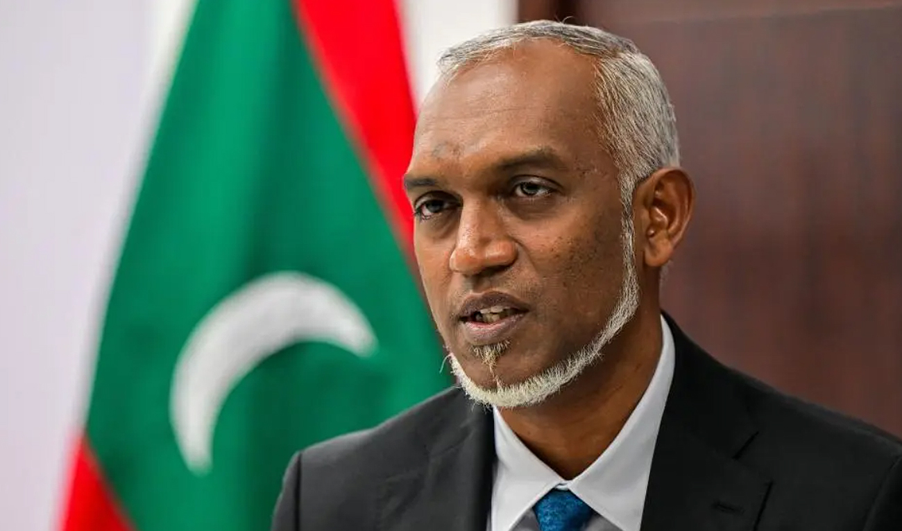 In this file photo, taken on November 13, 2023, Maldives President Mohammed Muizzu speaks during an interview with AFP in Malé. (AFP/File)