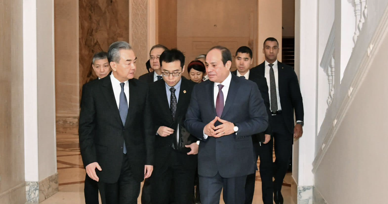 Egypt’s President Abdel Fattah El-Sisi receives Chinese Foreign Minister Wang Yi in Cairo on Sunday. (Spokesman for the Egyptian Presidency)