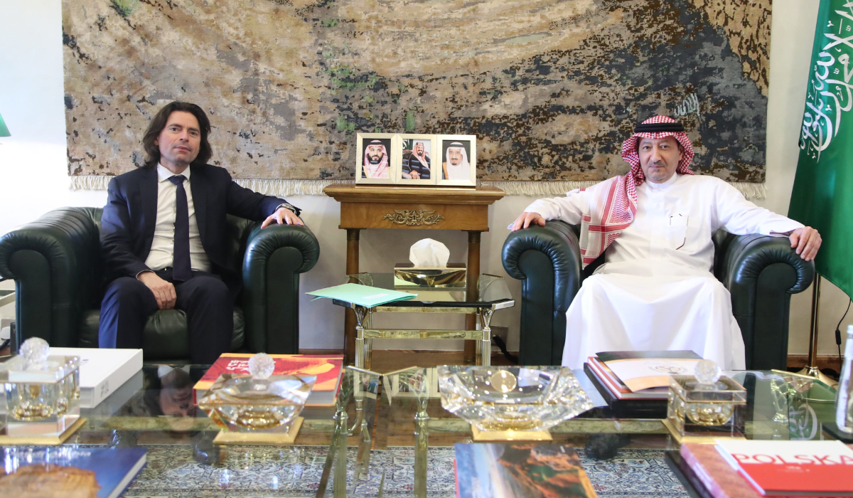 Waleed Elkhereiji holds talks with Guillaume Ollagnier in Riyadh. (Supplied)