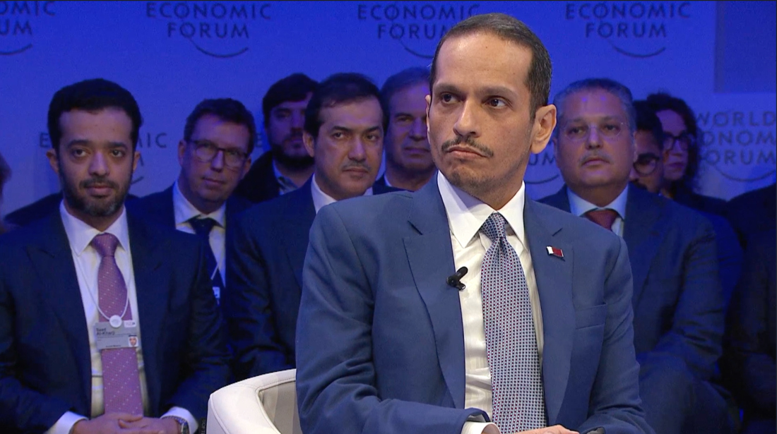 Speaking during the World Economic Forum in Davos, Qatar’s Prime Minister Sheikh Mohammed bin Abdelrahman Al-Thani urged diplomatic efforts over military resolutions when tackling regional conflicts. (screengrab)
