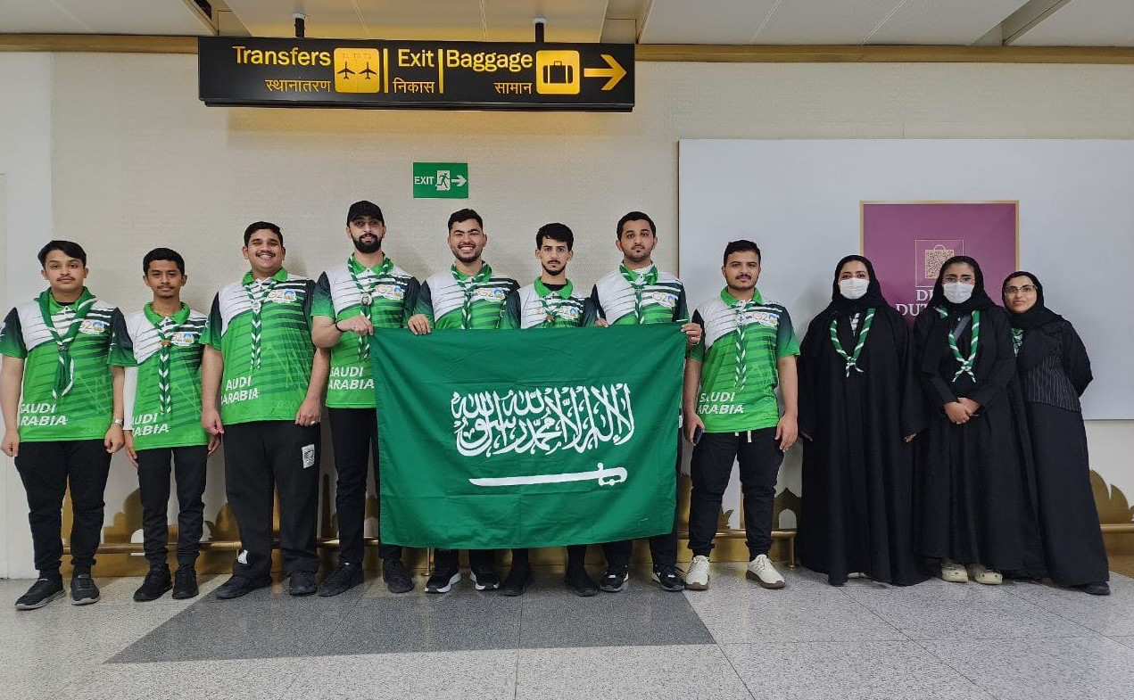 A delegation of Saudi scouts arrives in New Delhi on Jan. 16, 2024 to participate in India’s Republic Day Camp. (Saudi Arabian Scouts Association)