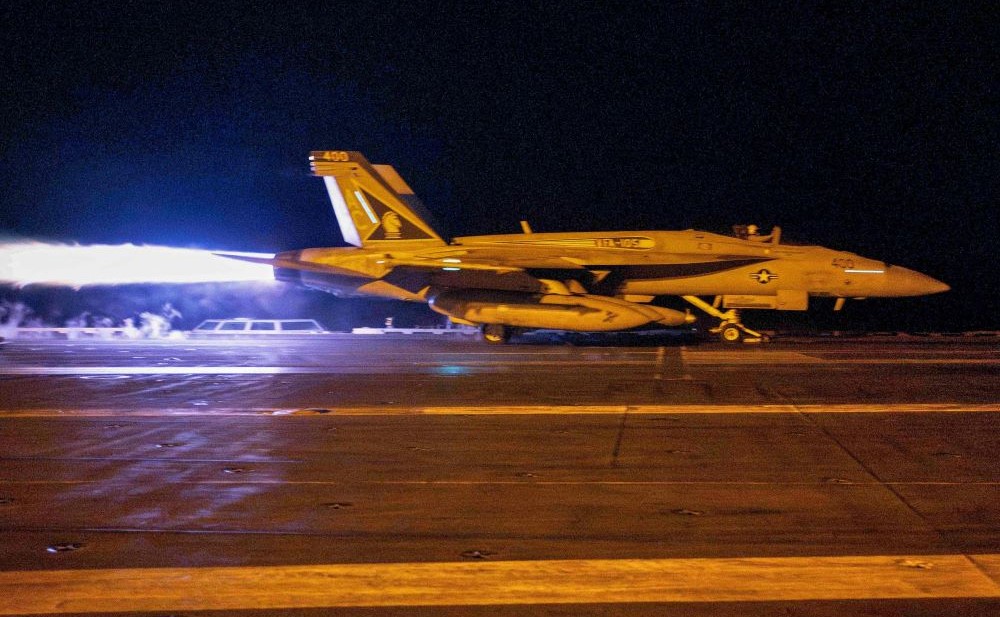 A fighter jet takes off from the USS Dwight D. Eisenhower (CVN 69) during flight operations in response to increased Iranian-backed Houthi attacks on ships in the Red Sea, Jan. 12, 2024. (AFP)