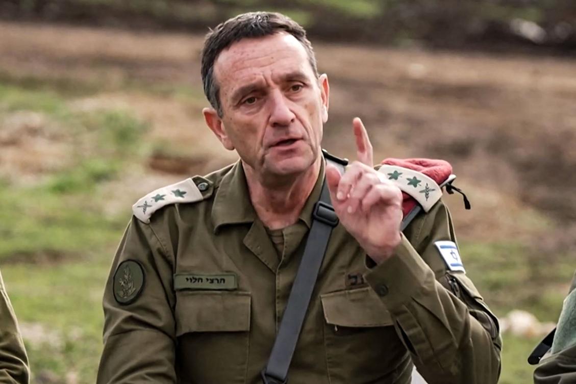 This image grab from a handout video released by the Israeli army on Jan. 17, 2024, shows Israeli army chief Herzi Halevi speaking during a visit to northern Israel. (AFP)