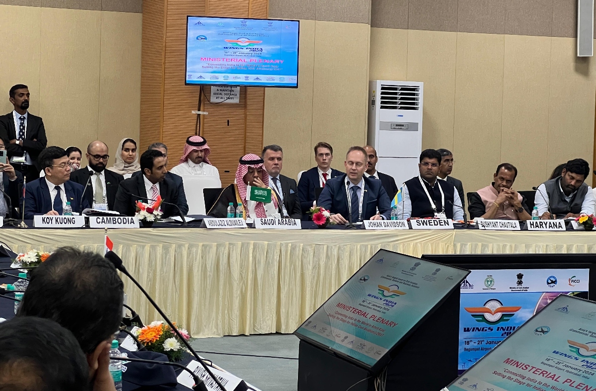 Saudi Arabia’s General Authority of Civil Aviation participates in a ministerial plenary session during Wings India 2024, India’s largest civil aviation event, in Hyderabad on Jan. 18, 2024. (Wings India)