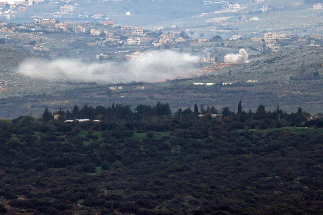 This picture taken from an Israeli position along the border with southern Lebanon shows smoke billowing above the Lebanese village of Blida during Israeli bombardment on Jan. 17, 2024, amid ongoing cross-border tensions. (AFP)