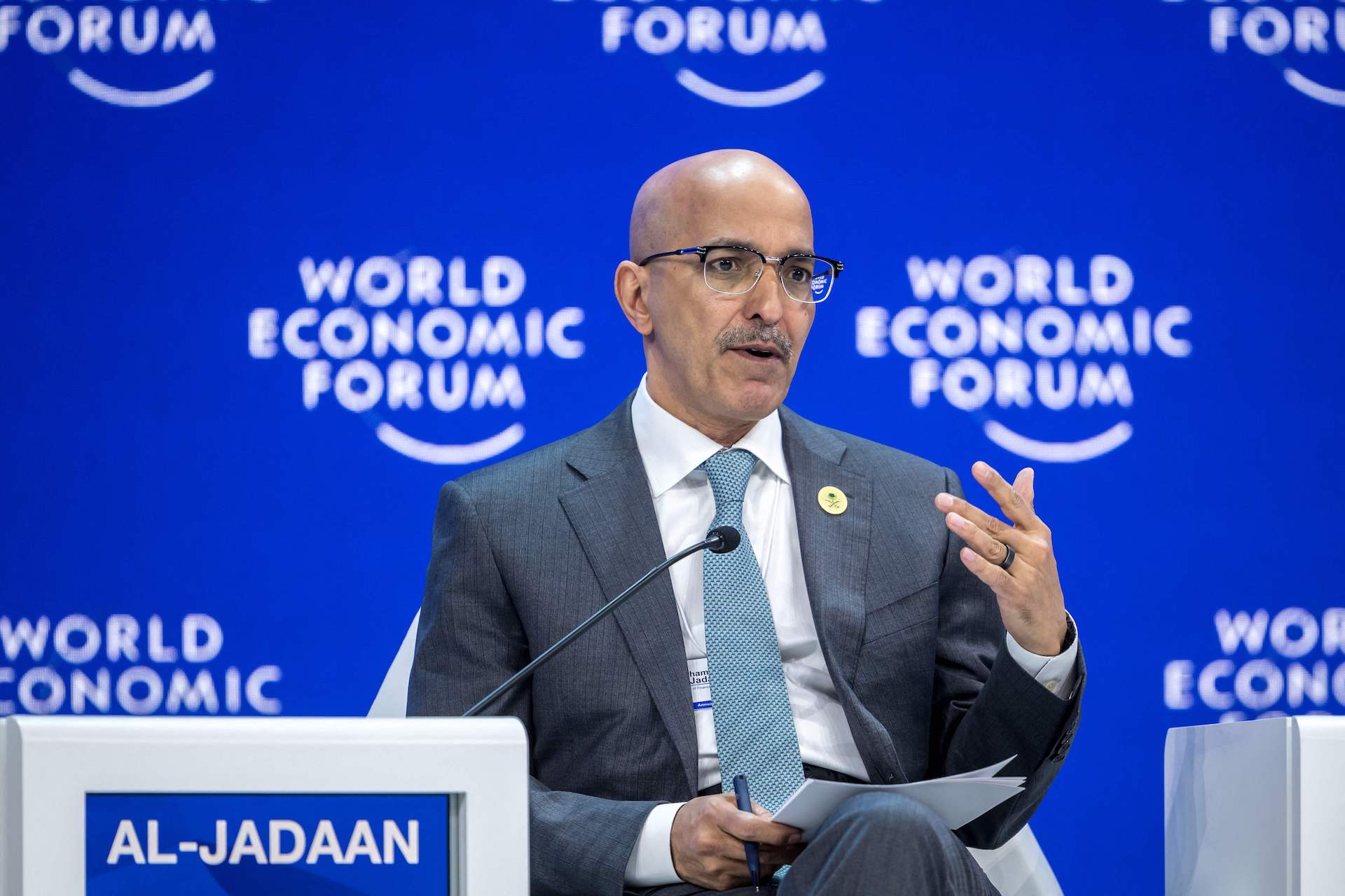 Saudi Finance Minister Mohammed al-Jadaan attends a session on the closing day of the World Economic Forum (WEF) annual meeting in Davos, on January 19, 2024. (AFP)