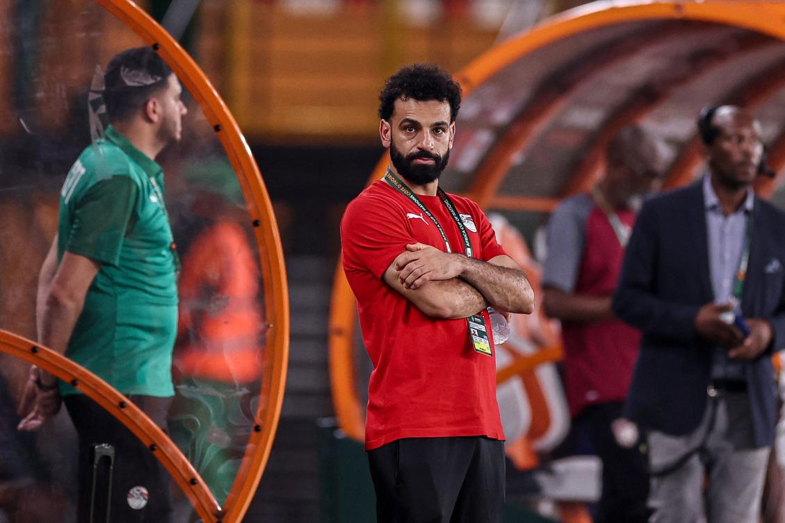 Egypt’s forward Mohamed Salah looks on ahead of the Africa Cup of Nations (CAN) 2024 group B match against Cape Verde at the Felix Houphouet-Boigny Stadium in Abidjan on Jan. 22, 2024. (AFP)