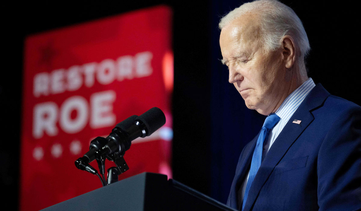 US President Joe Biden speaks during a campaign rally to Restore Roe at Hylton Performing Arts Center in Manassas, Virginia, on January 23, 2024. (AFP)