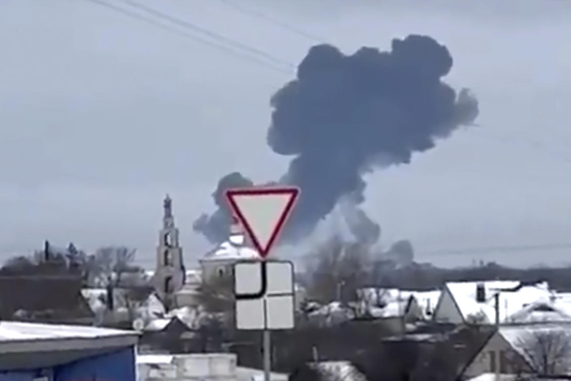 Russia says a military transport plane that was carrying 65 Ukrainian prisoners of war has crashed in a Russian region near Ukraine. (Validated UGC video via AP)