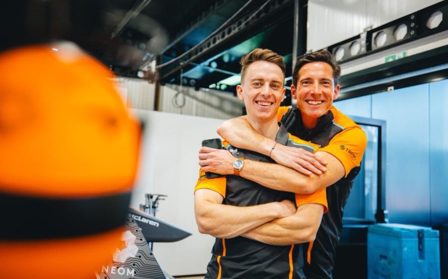 NEOM McLaren Formula E’s Jake Hughes and Ian James. (X / @McLarenFE)
