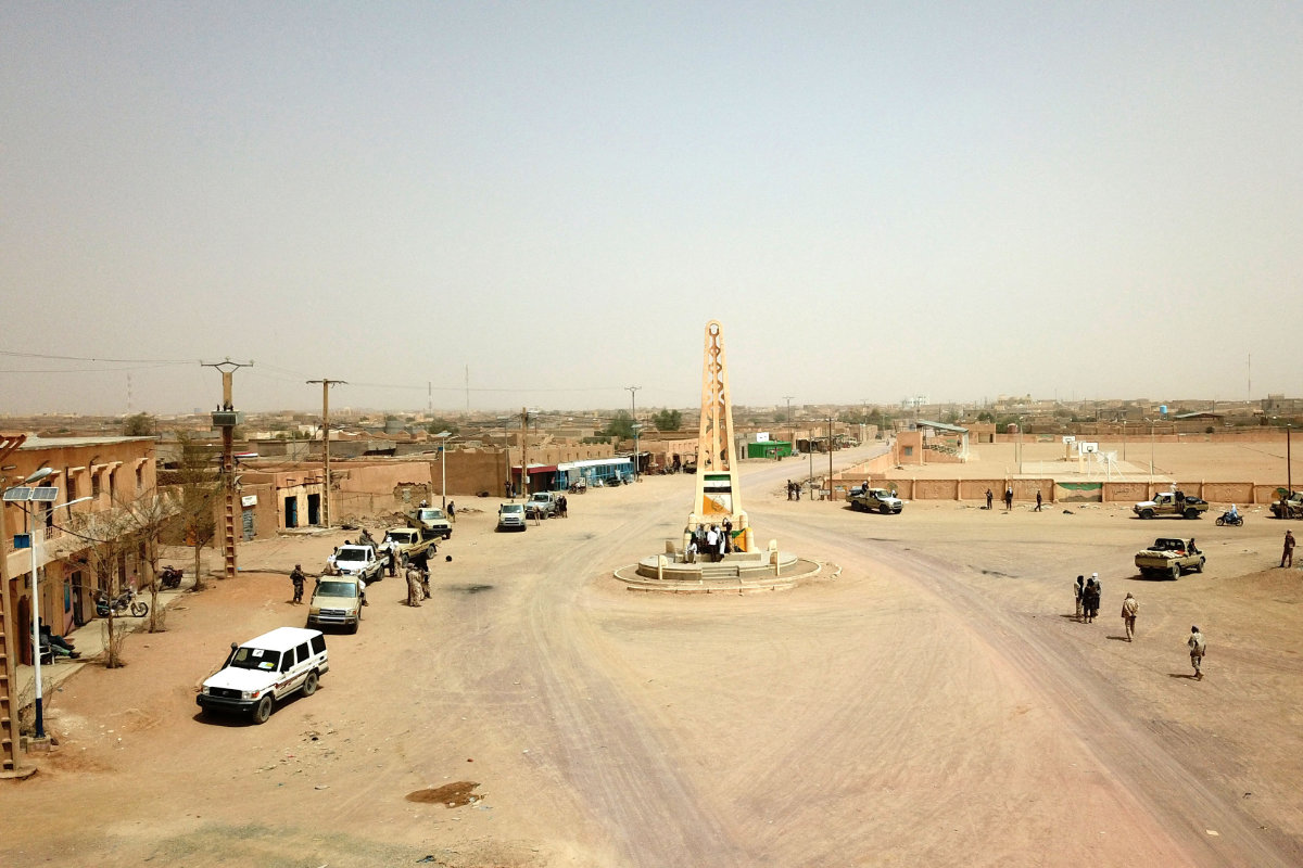 Fighters of the Coordination of Azawad Movements, a coalition of Tuareg independence and Arab nationalist group, patrol on board vehicles in the city of Kidal on Sept. 27, 2020. (AFP/File)