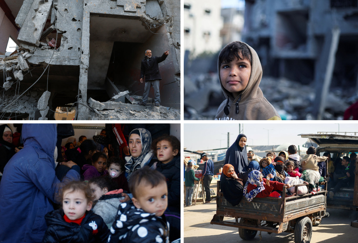 This combination of pictures taken in the past few days in Gaza shows the continuing destruction of Palestinian homes in Gaza by unrelenting Israeli bombardment, displacing hundreds of thousands of people. (Reuters photos)