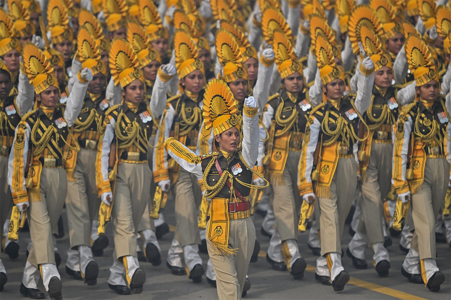 Cadets of the Central Industrial Security Force march past during India’s 75th Republic Day parade in New Delhi on January 26, 2024. (AFP)