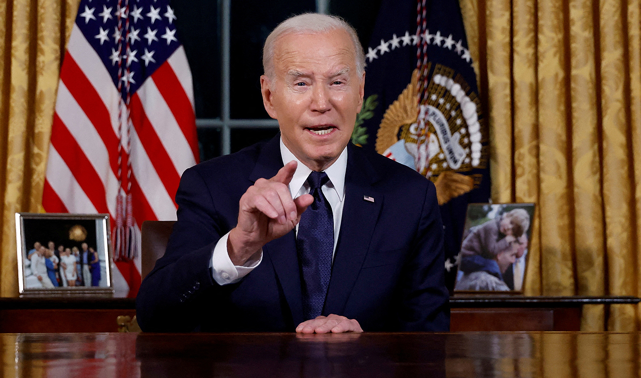 US President Joe Biden delivers a prime-time address from the Oval Office of the White House in Washington, US on October 19, 2023. (REUTERS)