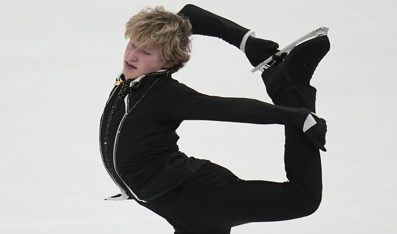Ilia Malinin competes in the men's free skate on the way to winning the men's title at the US figure skating championships Sunday in Columbus, Ohio. (AP)