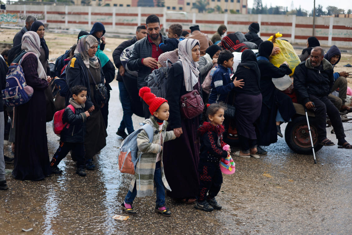 Palestinians fleeing Khan Younis, due to the Israeli ground operation, move towards Rafah, amid the ongoing conflict between Israel and the Palestinian Islamist group Hamas, in the southern Gaza Strip. (REUTERS)